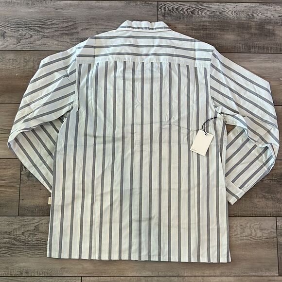 Aime Leon Dore Blue Cream Striped Button Front Pajama Style Shirt Size M NWT - Picture 4 of 6